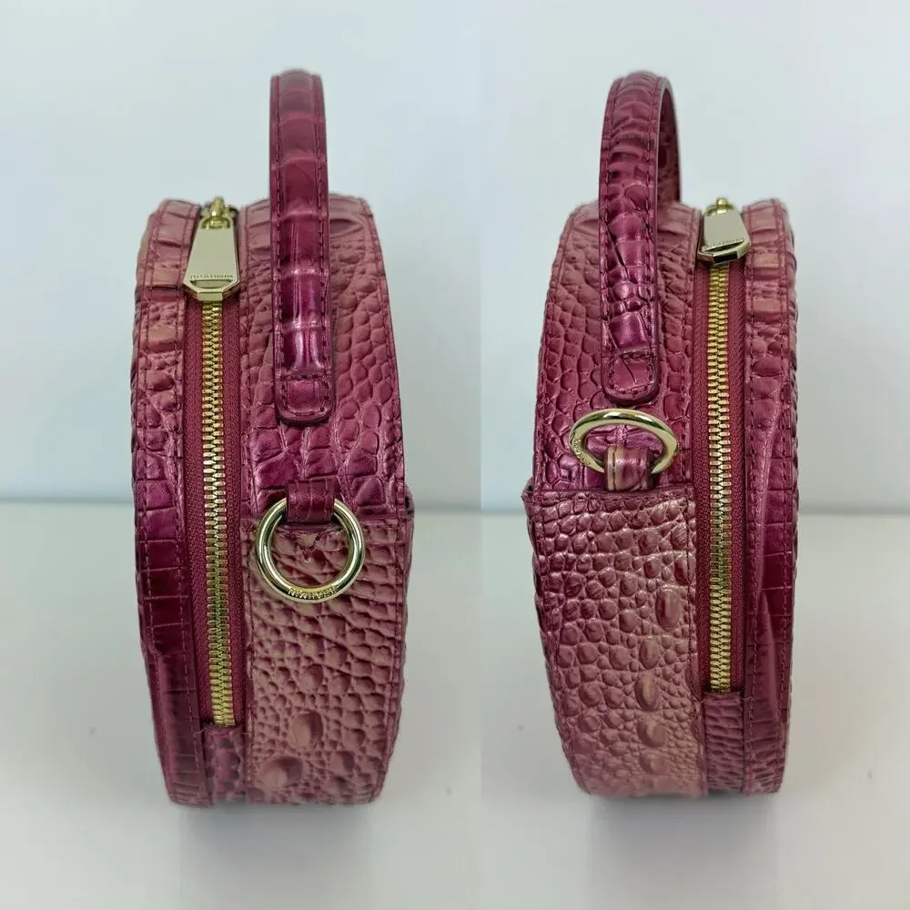Brahmin Lane Believe Ombre Melbourne Crossbody Bag Croc-Embossed Pink Round